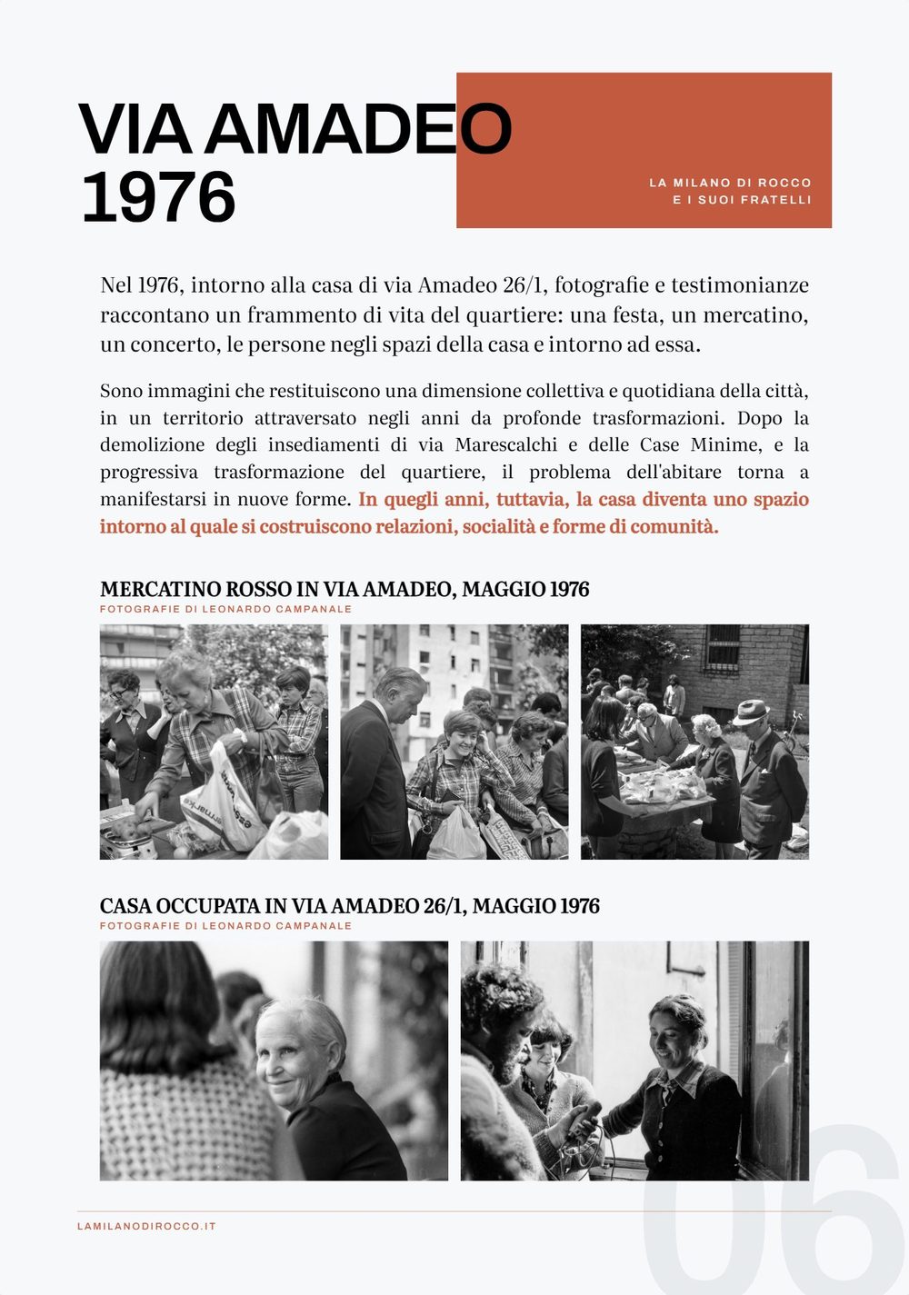 Riproduzione del pannello 06 della mostra: «Via Amadeo, 1976»