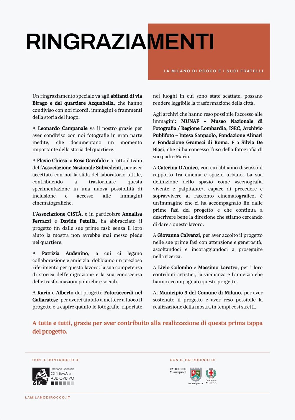Riproduzione del pannello 08 della mostra: «Ringraziamenti»